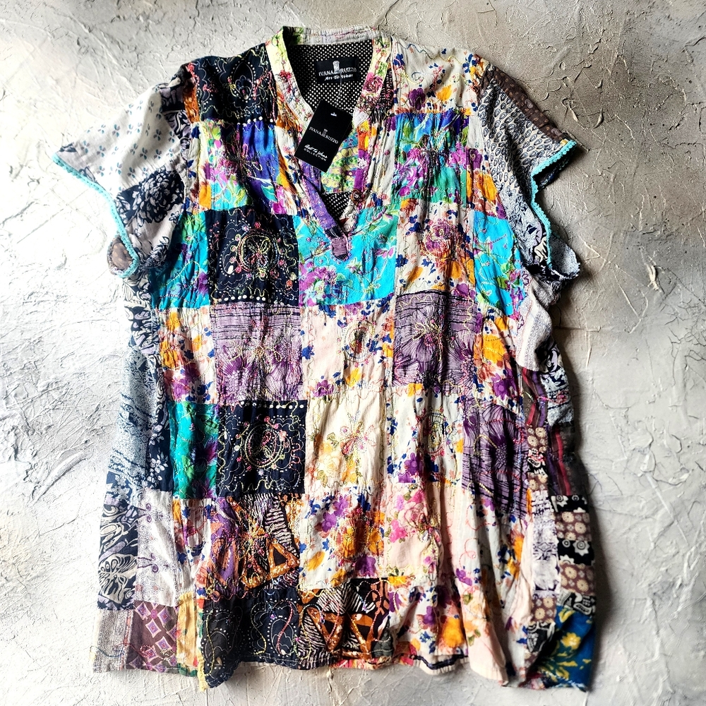 Authentic Designer Boho Top Rustic Patchwork Hippie NWT
